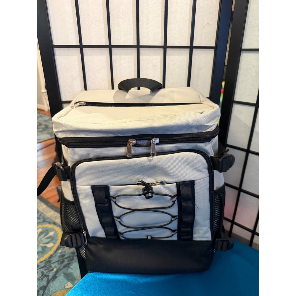 Insulated Cooler Backpack Large Double Compartment Lunch Bag Black White